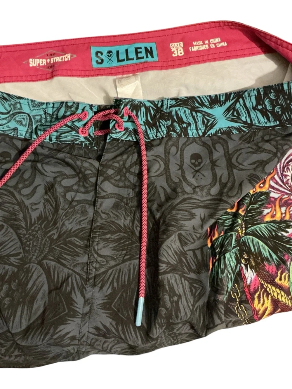 Sullen Men's Black Graphic Swim Trunks with Teal Trim